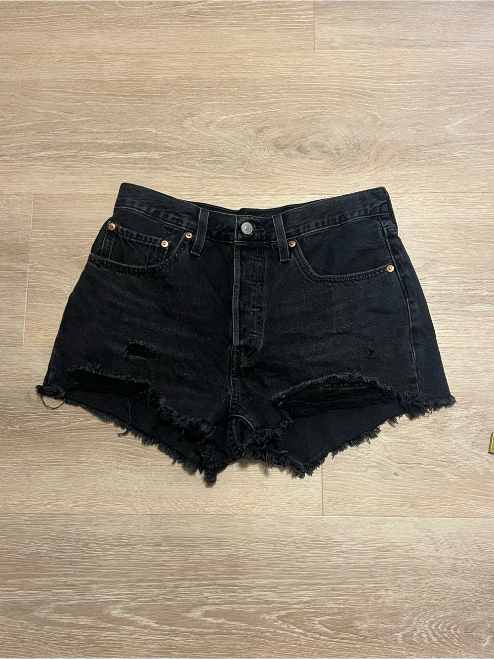 Levi’s Premium 501 Original Black Distressed Cutoff Denim Shorts W30